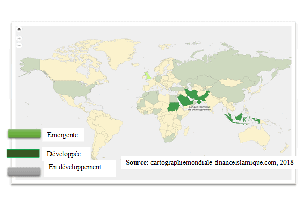 Les zones d'implantation de la finance islamique au Monde