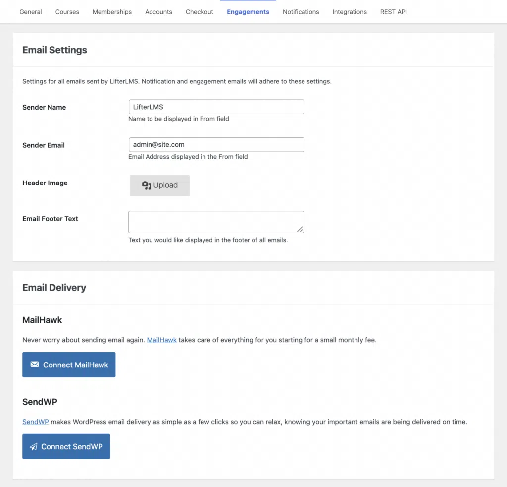 LifterLMS Communication Settings